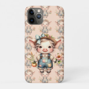 花が咲くオーバーオールかわいいファームコアピグ iPhone 11 PROケース