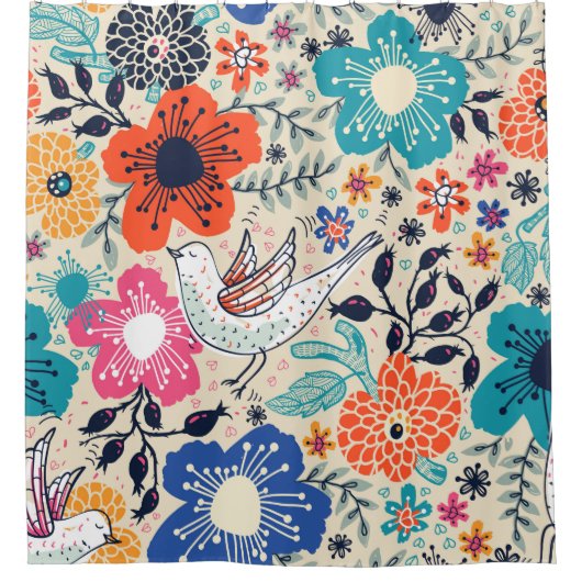 花が咲くカラフルの花柄 シャワーカーテン (正面)