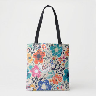  花が咲くカラフルの花柄 トートバッグ