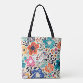  花が咲くカラフルの花柄 トートバッグ (裏面)