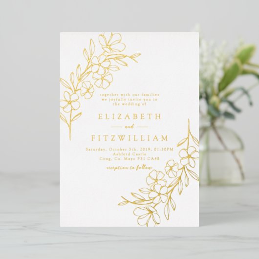 花が咲くシンプル金箔さくらんぼ結婚 箔招待状 (立ち正面)