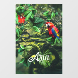 花が咲くジャングルのオウム緋色のマカオ ウィンドウサイン