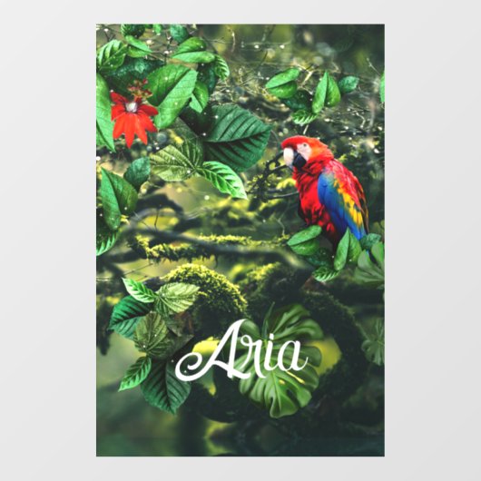 花が咲くジャングルのオウム緋色のマカオ ウィンドウサイン (シート)