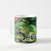 花が咲くジャングルのオウム緋色のマカオ コーヒーマグカップ (正面左)