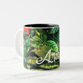 花が咲くジャングルのオウム緋色のマカオ ツートーンマグカップ (正面左)