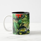 花が咲くジャングルのオウム緋色のマカオ ツートーンマグカップ (左)