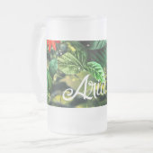 花が咲くジャングルのオウム緋色のマカオ フロストグラスビールジョッキ (正面左)