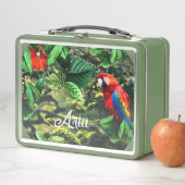 花が咲くジャングルのオウム緋色のマカオ メタルランチボックス (インサイチュ)