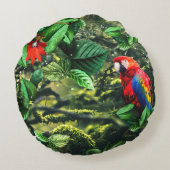 花が咲くジャングルのオウム緋色のマカオ ラウンドクッション (裏面)