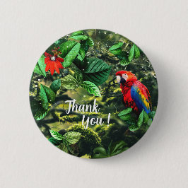 花が咲くジャングルのオウム緋色のマカオ 缶バッジ