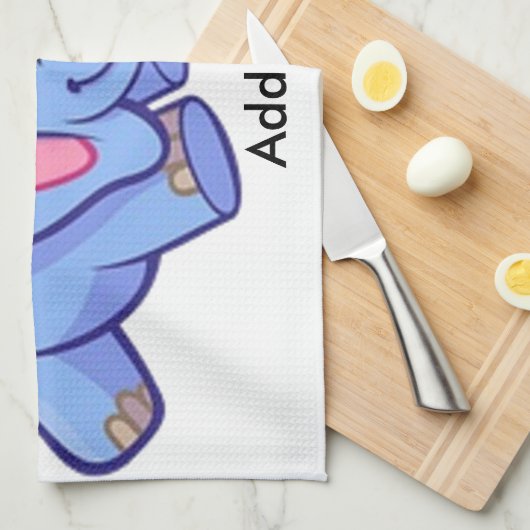 花が咲くジャングル動物の子どもがいる、かわいい象 キッチンタオル (四つ折り)