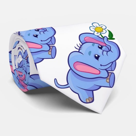 花が咲くジャングル動物の子どもがいる、かわいい象 ネクタイ (ロール)