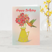 花が咲くハミングバ疑問に思ッドの誕生日 カード (黄色い花)