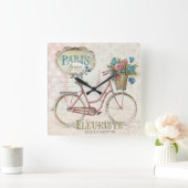 花が咲くパリスバイク スクエア壁時計 (ホーム)