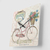 花が咲くパリスバイク スクエア壁時計 (傾斜)