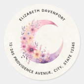 花が咲くピンクの三日月かわいらしのアドレス ラウンドシール (正面)