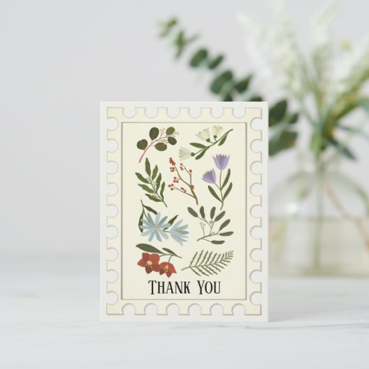 花が咲く冬の植物ありがとうハガキ ポストカード (スタンド正面)