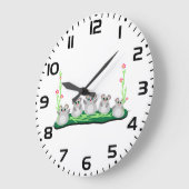 花が咲く可愛らしいネズミ ラージ壁時計 (傾斜)