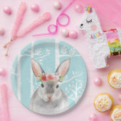 花が咲く幸せな動物 – バニー ペーパープレート (パーティー)