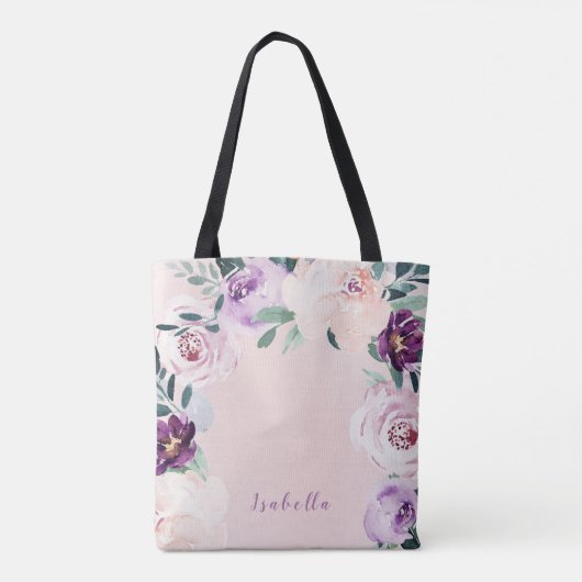 花が咲く植物性の紫のパーソナライズされた枯れ トートバッグ (裏面)