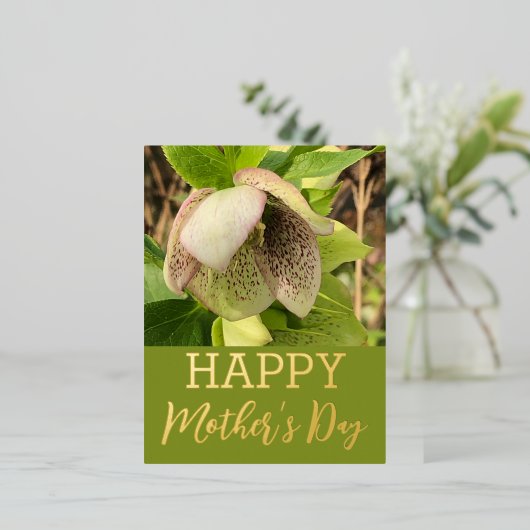 花が咲く母の日実在金ゴールド 箔シーズンポストカード (立ち正面)