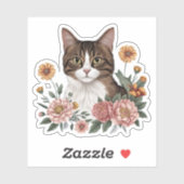 花が咲く甘いタビー猫 シール (シート)