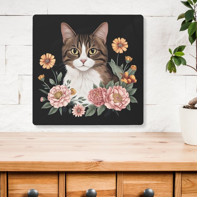 花が咲く甘いタビー猫 メタルプリント (クリエイターアップロード済み)