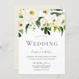 花が咲く白い結婚シャンパン 招待状