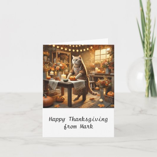 花が咲く秋の猫秋シーズン感謝祭 カード (正面)