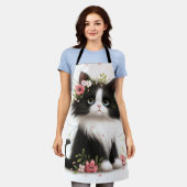 花が咲く素敵なタキシードの子猫 エプロン (着用した状態)
