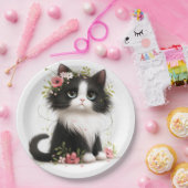 花が咲く素敵なタキシードの子猫 ペーパープレート (パーティー)
