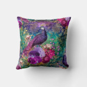 花が咲く紫の冠のついた孔雀 クッション (裏面)