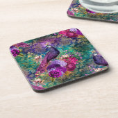 花が咲く紫の冠のついた孔雀 コースター (左側)