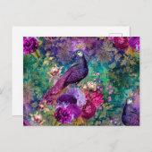 花が咲く紫の冠のついた孔雀 ポストカード (正面/裏面)