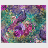 花が咲く紫の冠のついた孔雀 ラッピングペーパー (フラット)