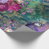 花が咲く紫の冠のついた孔雀 ラッピングペーパー (角)