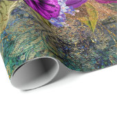 花が咲く紫の冠のついた孔雀 ラッピングペーパー (ロールコーナー)