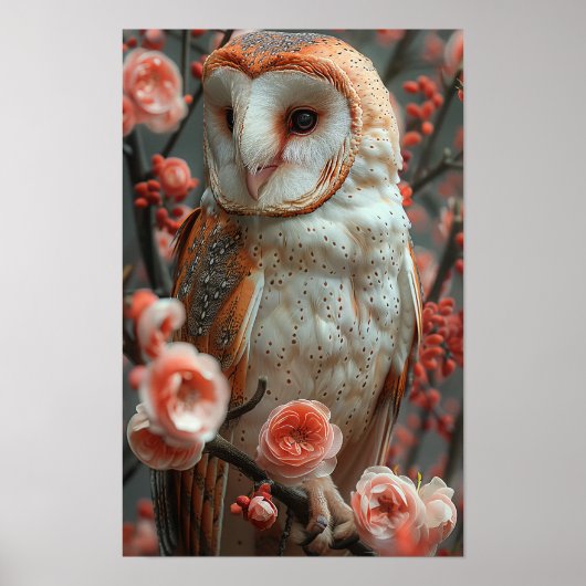 花が咲く美しいフクロウ写真のリアルなポスター ポスター (正面)