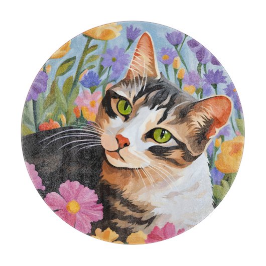 花が咲く美しい猫 カッティングボード (正面)