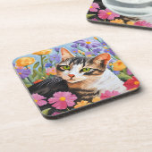 花が咲く美しい猫 コースター (左側)