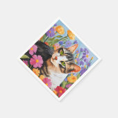 花が咲く美しい猫 スタンダードカクテルナプキン (角)