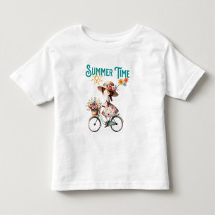 花が咲く自転車の女の子夏 トドラーTシャツ
