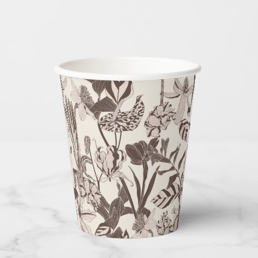 花が咲く華やかなタイル張りの装飾的なテクスチャ。 紙コップ (正面)
