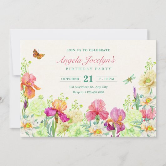 花が咲く誕生日 招待状 (正面)