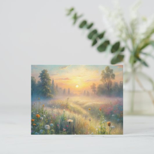 花が咲く風光明媚な草原 ポストカード (スタンド正面)