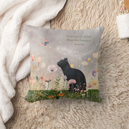 花が咲く黒猫 クッション (ブランケット)