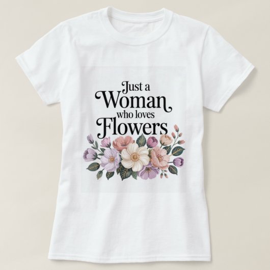 花が好きな女性Tシャツ（白） Tシャツ (デザイン正面)