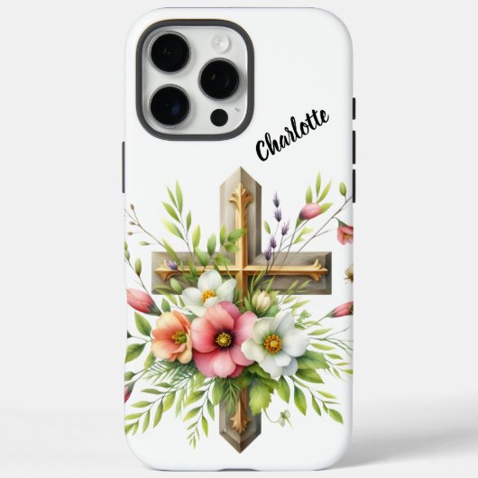 花が彩るスプリングハローのキリスト教の十字架 Case-Mate iPhoneケース (裏面)