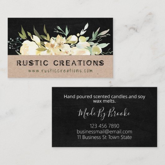 花が手素朴作りのろうそくと大豆ろうが溶ける 名刺 (正面/裏面)