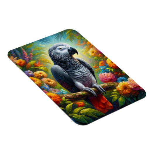 花が柔軟なアフリカのカラフル灰色のオウム マグネット (右側)